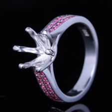 Sale 925 Sterling Silver Full Cut Ruby 9mm Round Semi Mount Wedding Fine Ring