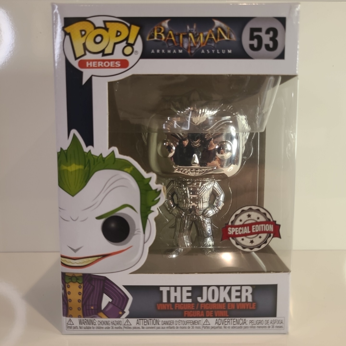 Funko Pop! Heroes #53 Batman Arkham Asylum The Joker Plata Cromo - Caja Daños