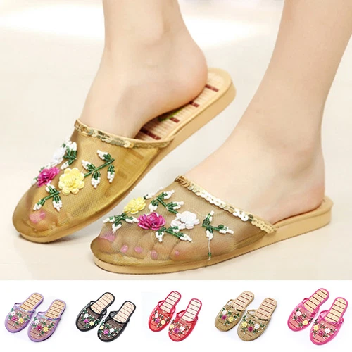 Chinese Mesh Floral Women Slippers Slides Slip On Flats Flip Flop Loafers Mules! - Picture 2 of 37