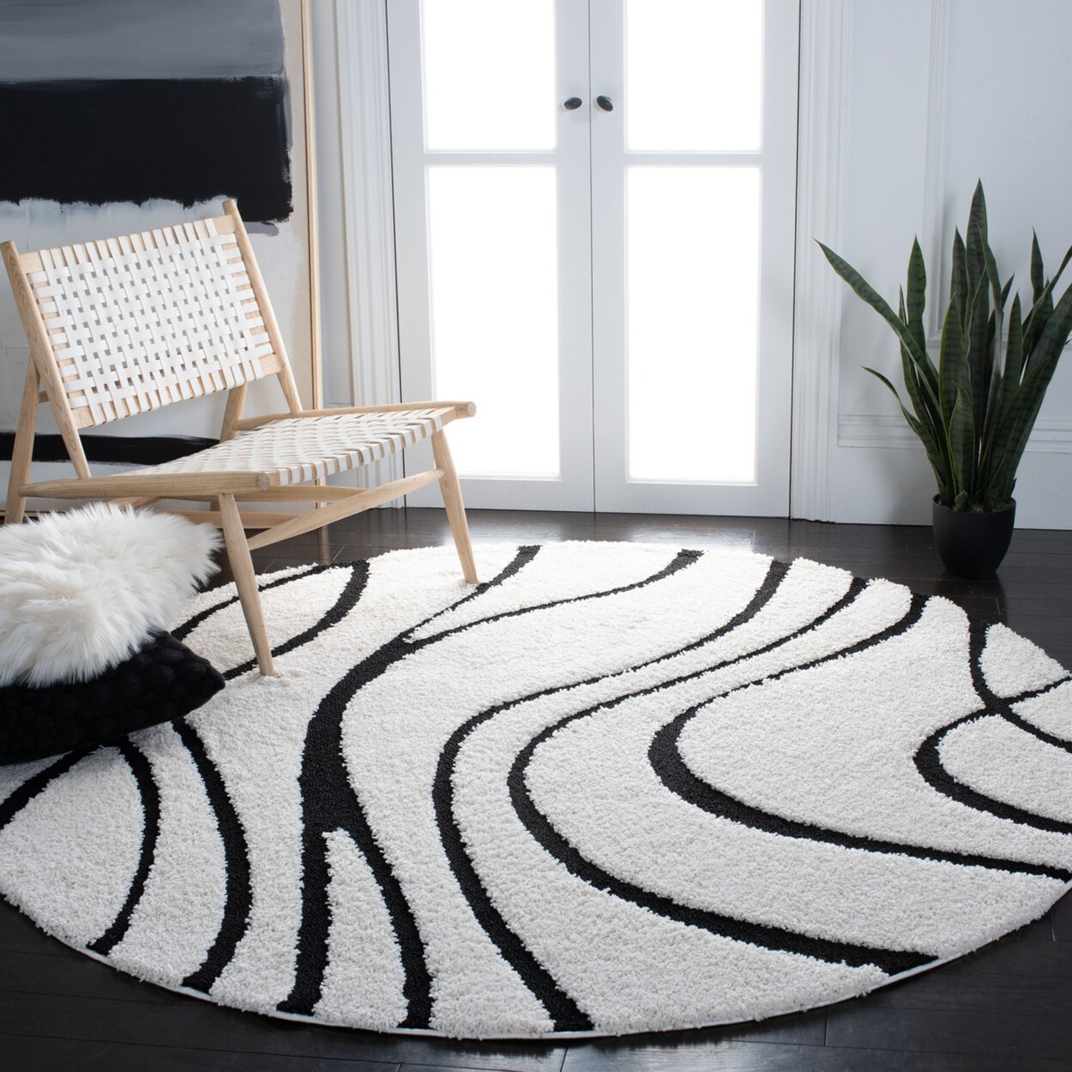 SAFAVIEH Florida Shag SG471-1290 Ivory / Black Rug | eBay