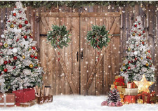 12X8Ft Polyester Fabric Winter Christmas Rustic Barn Wood Door Photography Backd
