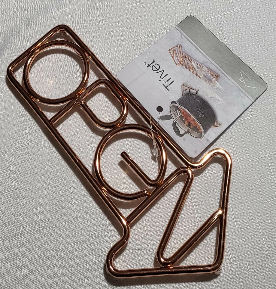 SPECTRUM "OPEN" TRIVET BRASS TONE METAL CUT OUT 8.5" LONG NEW WITH TAG - Image 4 of 4