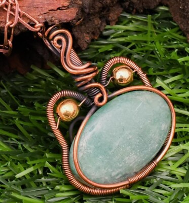 Amazonite Cat Shape Copper Wire Wrapped Handmade Jewelry