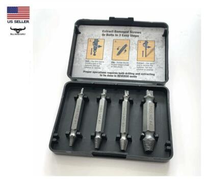 4 Piece Screw Extractor Set + Hard Case #1 #2 #3 #4 Hex Bit for #4 to #25