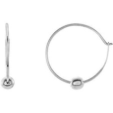 14k White Gold 12mm Youth Hoop Earrings w/Bead