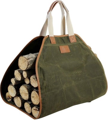 Canvas Log Carrier Bag,Waxed Durable Wood Tote,Fireplace Stove Green 