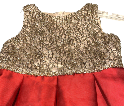 Rare Editions Sz 6 Girls High/Low Red Satin Gold Beaded Christmas Holiday  Dress | eBay