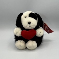 Russ Berrie Bingo Black White Puppy Dog Plush Heart 5" 