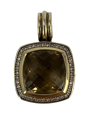 David Yurman 14mm Sterling Silver 18K Gold Dark Lemon Citrine Pendant w  Diamonds