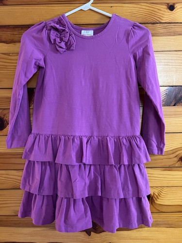 Hanna Andersson Purple Ruffled Shoulder Dress Girls Tiered Skirt Size 130 (8) - 第 1/1 張圖片