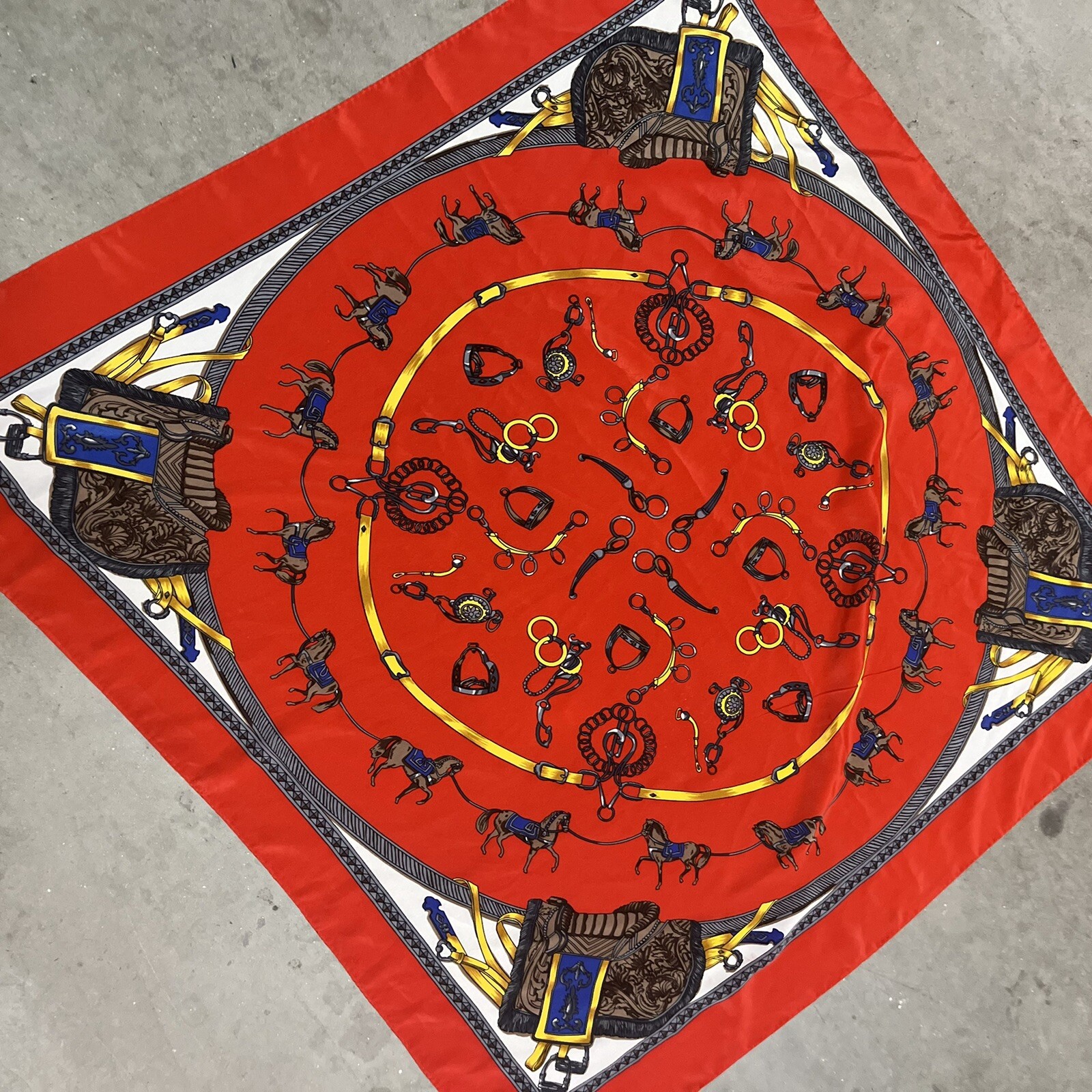 Vintage Hermes Paris Scarf Red Horse Equestrian Hand … Gem