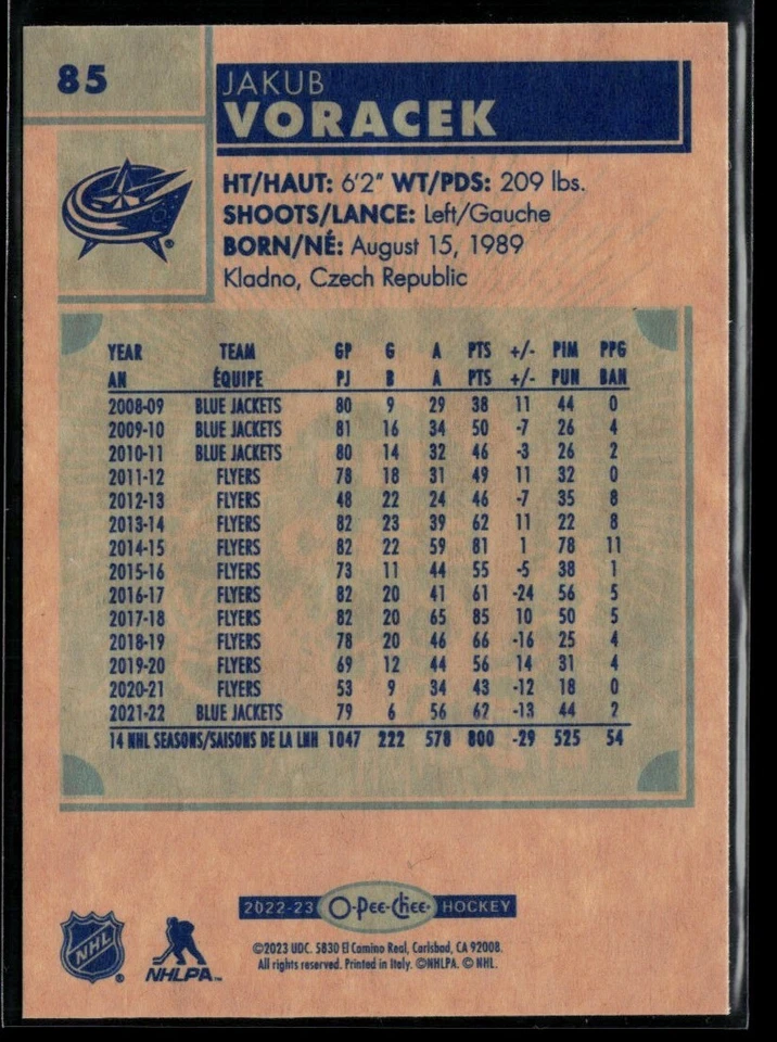 2022-23 O-Pee-Chee Retro Jakub Voracek #85 - Image 2 of 2