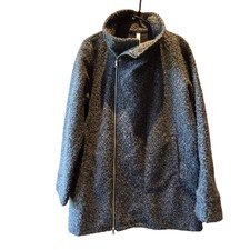 Stylus Coat Womens Lg Gray Faux Fur Textured Asymmetrical Collar Classic Pockets