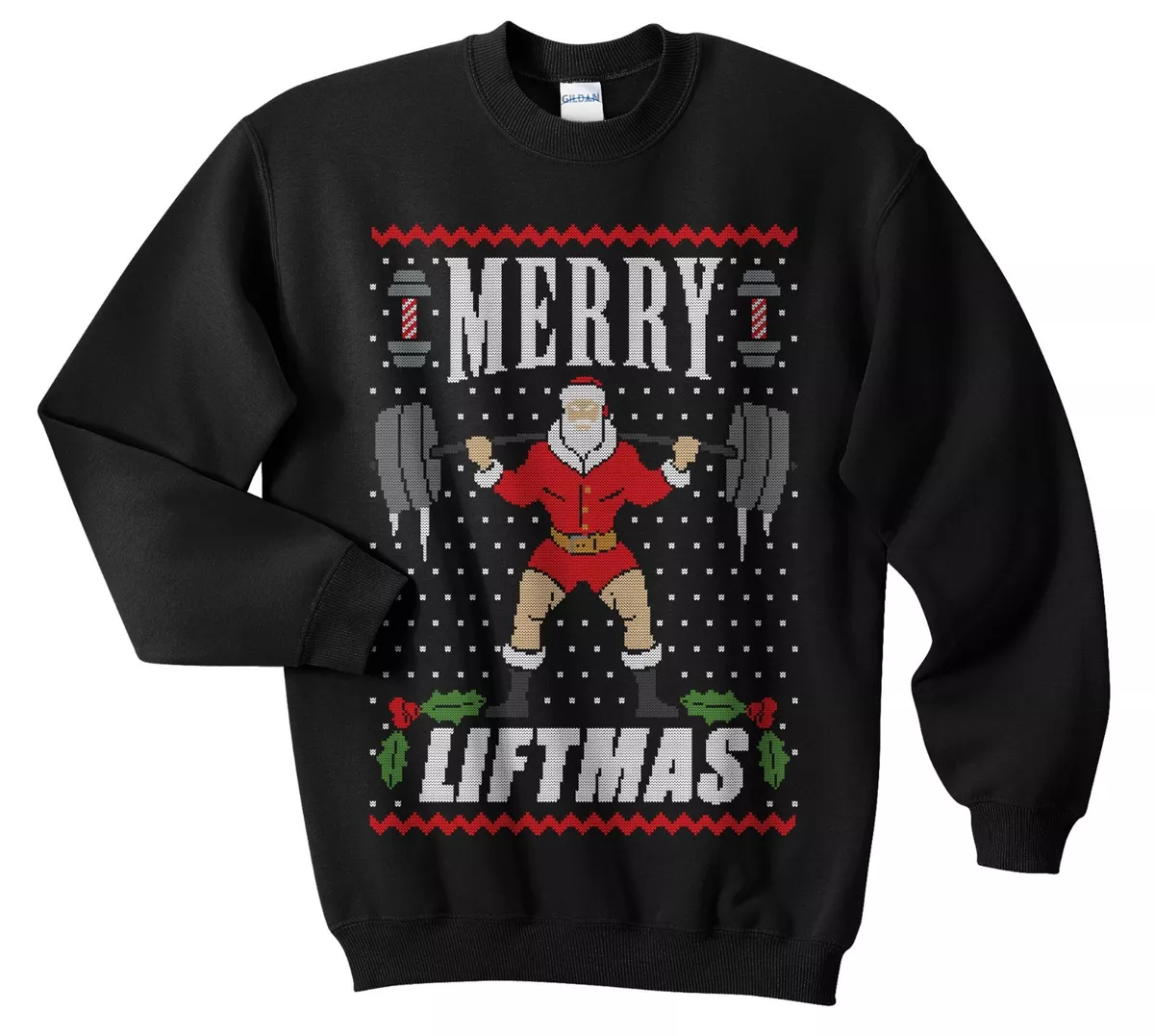 Merry Liftmas Christmas Sweater Jumper Funny Ugly Weightlifter Gym Fit