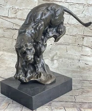 Statue Sculpture Cougar Wildlife Art Deco Style Art Nouveau Style Bronze Signed