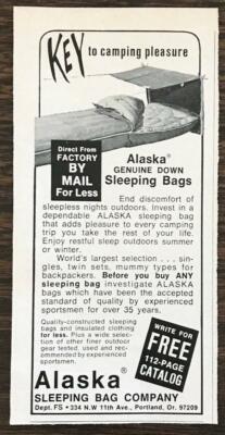 1967 Alaska Sleeping Bag Company Portland OR Print Ad Key to Camping Pleasure