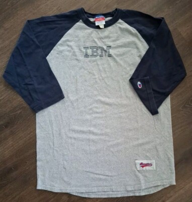 VINTAGE 1990s IBM COMPUTERS BLUE GRAY RAGLAN 3/4 SLEEVE SHIRT Large 1990s vtg