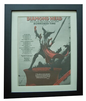 DIAMOND HEAD+BORROWED TIME+TOUR+POSTER+ANZEIGE+ORIGINAL 1982+GERAHMT+SCHNELLER WELTVERSAND