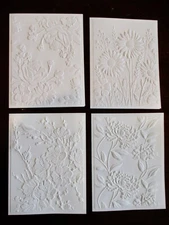 *Greeting Card Set/8 : Blank Handmade White Embossed Notecards Floral Variety