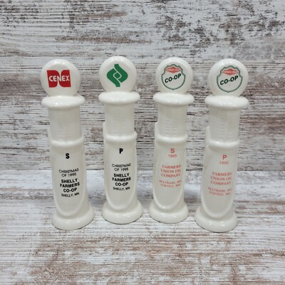 VTG Lot Of 4 Farmers Union CO-OP Visible Gas Pump Salt & Pepper Shaker Set 
