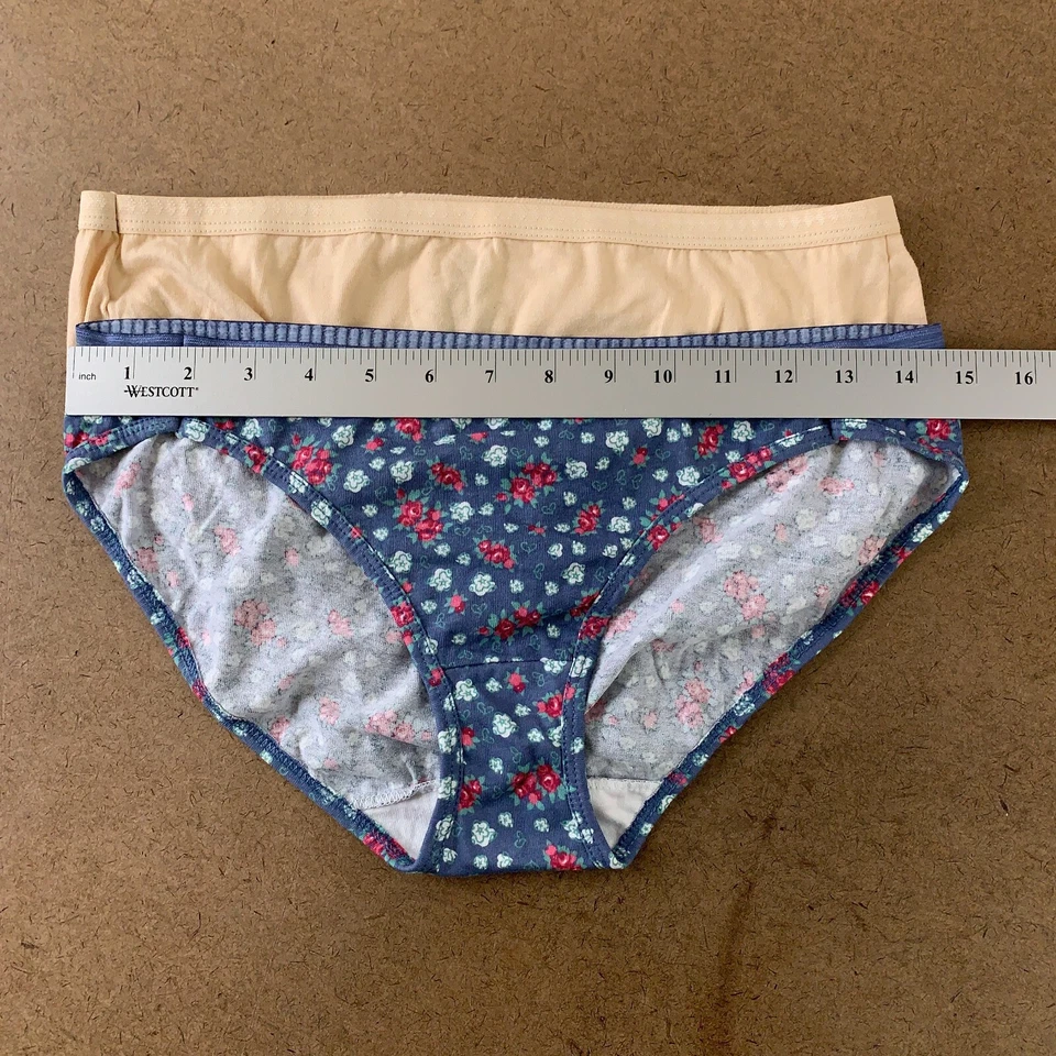 Paquete de 2 bragas de bikini Hanes para mujer talla 7/L beige azul floral algodón nuevas Foto 3 de 4