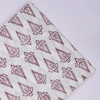 Tissu artisanal indien de couture imprimé floral marron 100 % coton bloc main... - Photo 1/4