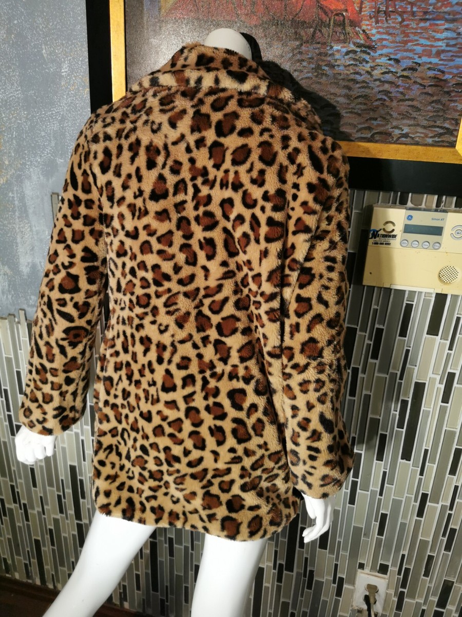Love Tree Leopard Animal Print Faux Fur Coat Soft Open Front