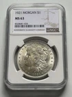 1921 Morgan Silver Dollar NGC MS63
