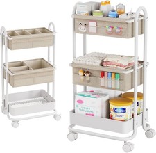 Baby Diaper Caddy Organizer Cart 3 Tier Rolling Storage Cart W/ Wheels White
