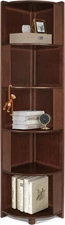 -5 Tier Bamboo Corner Shelf, Mid Century Modern Corner Bookshelf, 69" Tall Styli