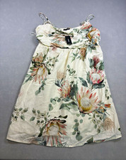 Express Linen Floral Strappy Sundress, Size L, White Green Pink