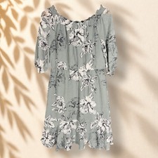 Unbranded Dress Women M Medium Gray Floral Shift Midi 3/4 Sleeve Lined Casual
