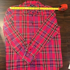 Chaps Red Plaid Collar No Iron Button Long Sleeve Cotton xl lumberjack y2k