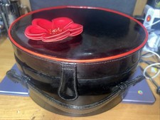 Vintage Retro Round Hat Wig Box Carry Case Black  Red Vinyl Patent Leather
