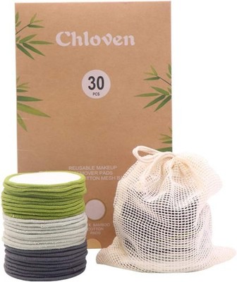 Chloven 30er Pack Wiederverwendbare Make-up Entferner Pads Bambus Wiederverwendbar Baumwolle Runden für