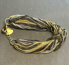 Multistrand Snake Chain Bracelet Black Gold Silver Tone Knot Heart Charm Adjust
