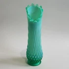 New ListingVintage Fenton Swung Uranium Glass Vase Green Opalescent Hobnail 10 1/4" As Is
