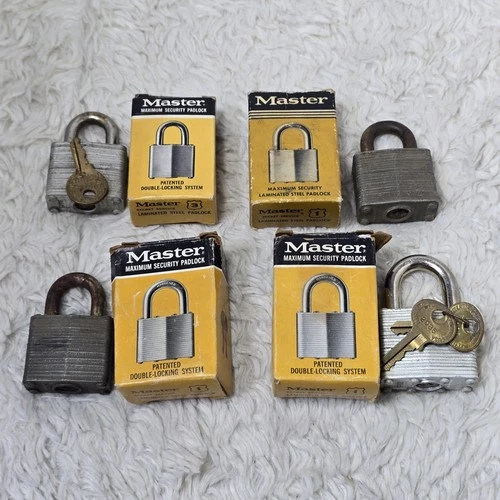 Vintage Master Lock Lot of 4 Milwaukee Steel Padlock Missing Two Keys Boxes - product listing photo