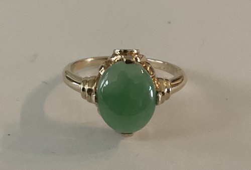 Vintage 14K Yellow Gold 9.5mm Light Green Jade Jadeite Ring 2.63 gr Size 5 1/2 - Picture 10 of 15