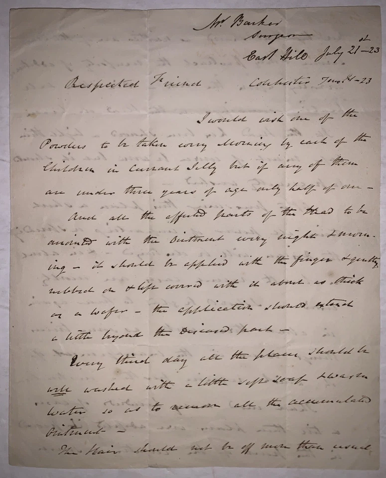 THREE MANUSCRIPT MEDICAL DOCUMENTS ON RINGWORM, 1823, JOS BARKER, JOSEPH HOUSTON - Image 2 of 4