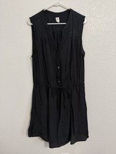 Gap Women’s Size L Tall Black Sleeveless Tie Waist V-Neck Midi Dress With Pocket