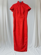 VTG Red Paisley Print Chinese Qipao Dress Cheongsam Maxi 70s Women s S