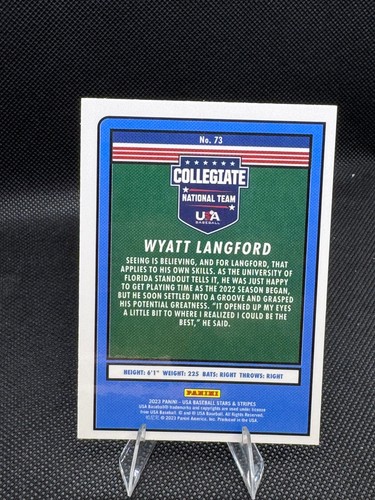 2023 Panini USA Baseball Stars & Stripes Baseball Wyatt Langford #73 - Picture 2 of 2