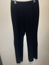Black Side Button Hem Dress Pants Slit Ankle Trousers Professional Office Wear