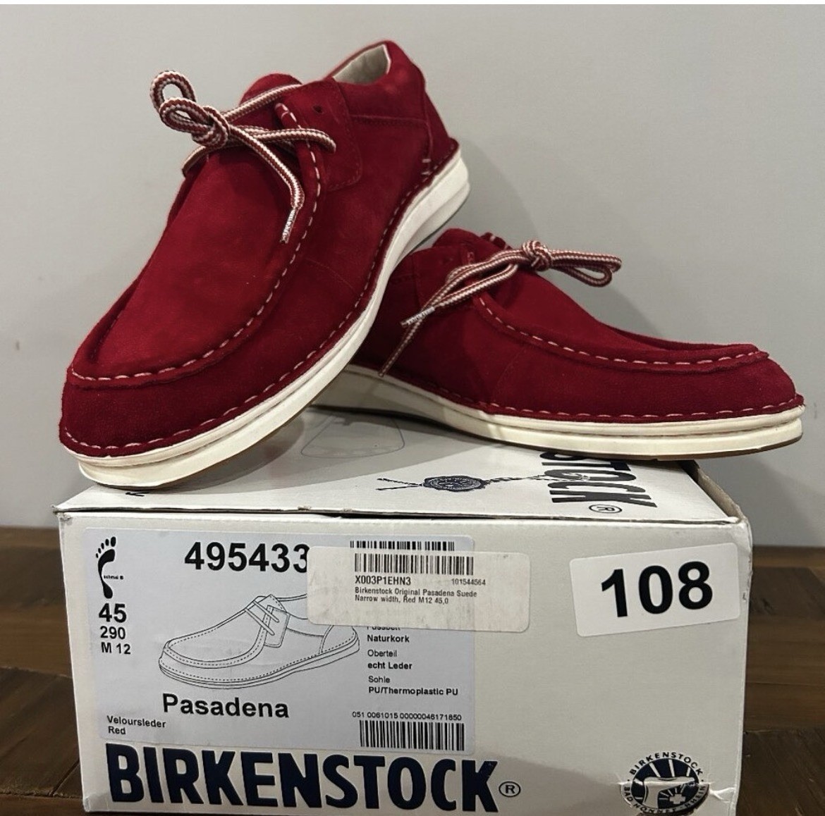 Birkenstock Men\'s US‎ 12 EU 45 Pasadena Red Suede Veloursleder Lace Up Shoes NEW Men main image 2