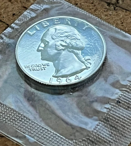 1964 Proof Washington quarter. High Grade Gem  TYPE B REVERSE- CELLO WRAP