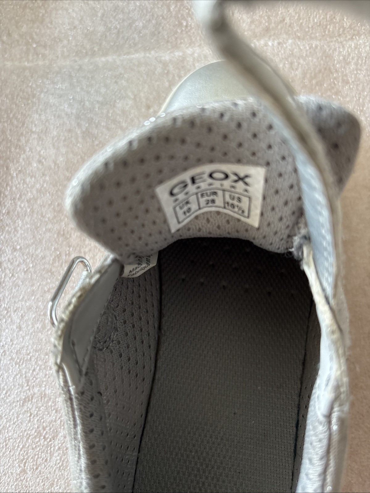 Geox Respira Girl’s Silver Sneakers Size 10.5 With Hook & Loop Logos image 5