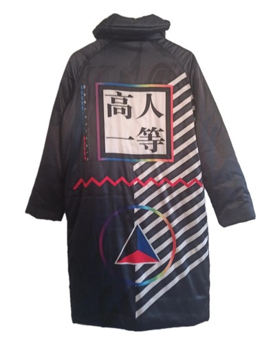 Women Long Puffer Jacket – Futuristic Design with Chinese Characters – Size 16 - Picture 2 of 12