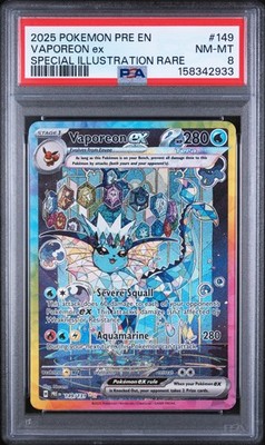 2025 POKEMON PRE EN-PRISMATIC EVOLUTIONS #149 VAPOREON EX PSA 8