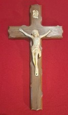 Crucifix with Metal Jesus and Metal INRI on 12" Wooden Cross Real Nails Vintage